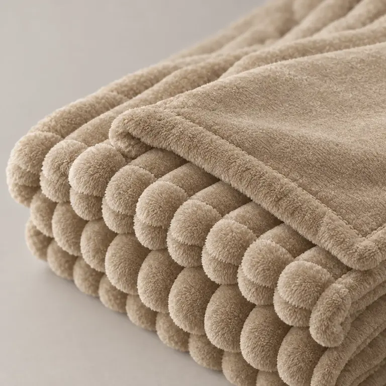 Gros plan sur le velours côtelé d’un plaid chauffant