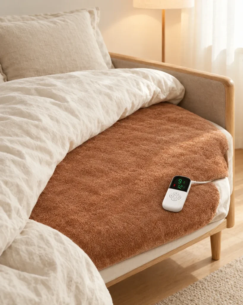Chauffe-lit caramel sous une couette
